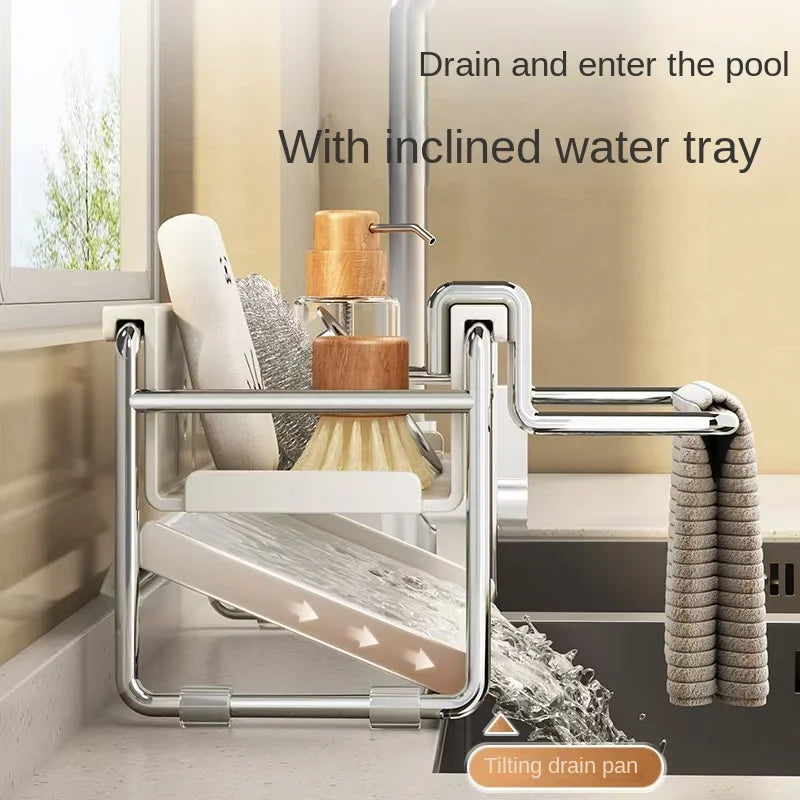 Stainless steel kitchen shelf, sink towel rack, drain basket, kitchen utensil rack - Cabinet Organizer - view 5