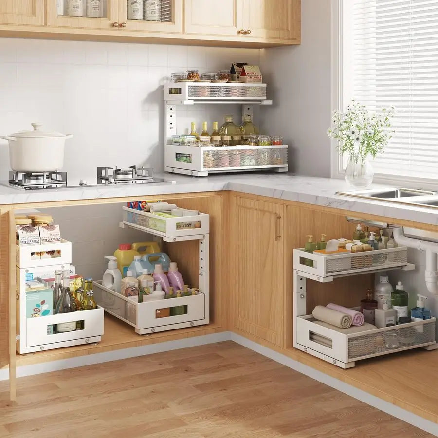 Under Sink Storage Organizer, Large 2Tier Elegant Mesh Pull Out Shelf for Kitchen and - Cabinet Organizer - view 3