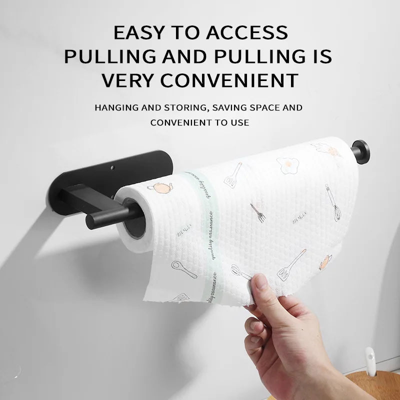 Stainless Steel Silver / Black Paper Towel Wipe Hanging Rack Can Store Cling Film - Storage Shelf - view 6