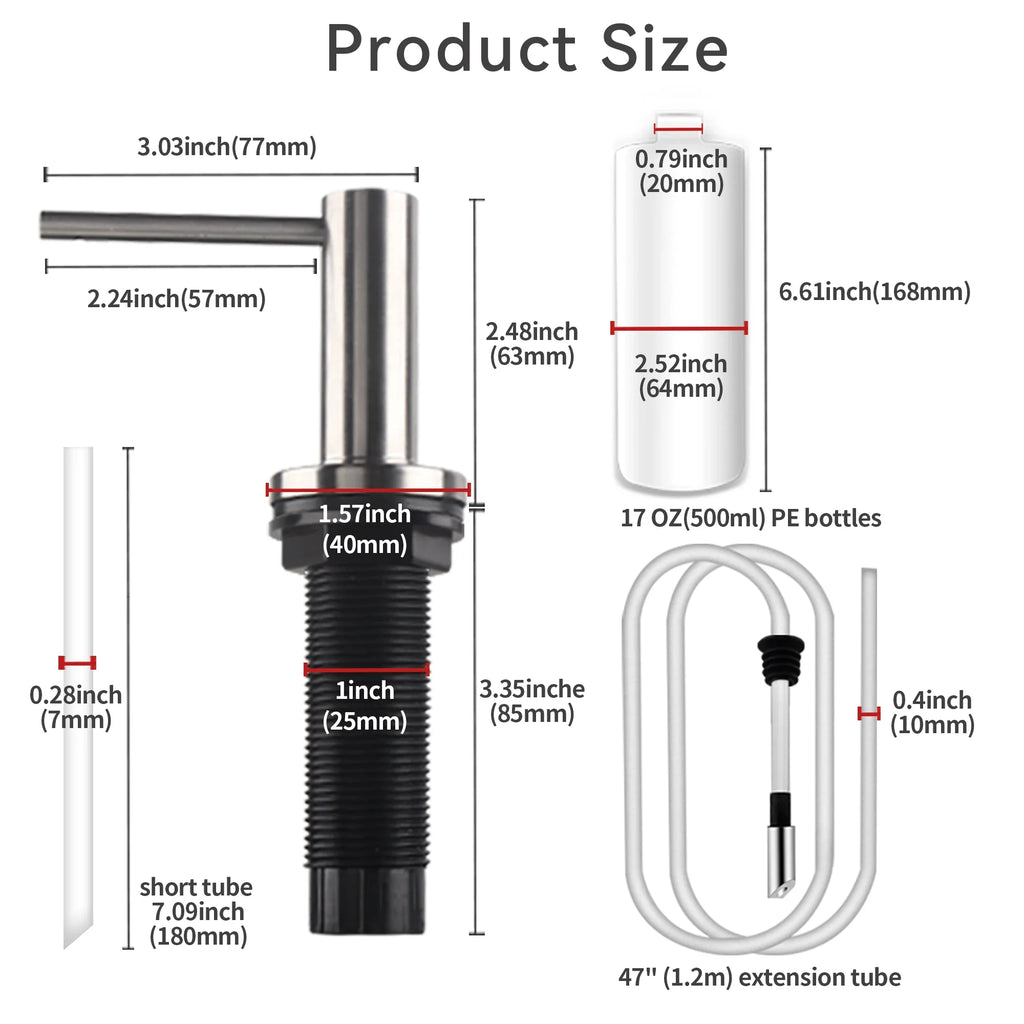 Solid 304 Stainless Steel Soap Dispenser for Kitchen Sink with 17 OZ Bottle and - Home Improvement - view 6