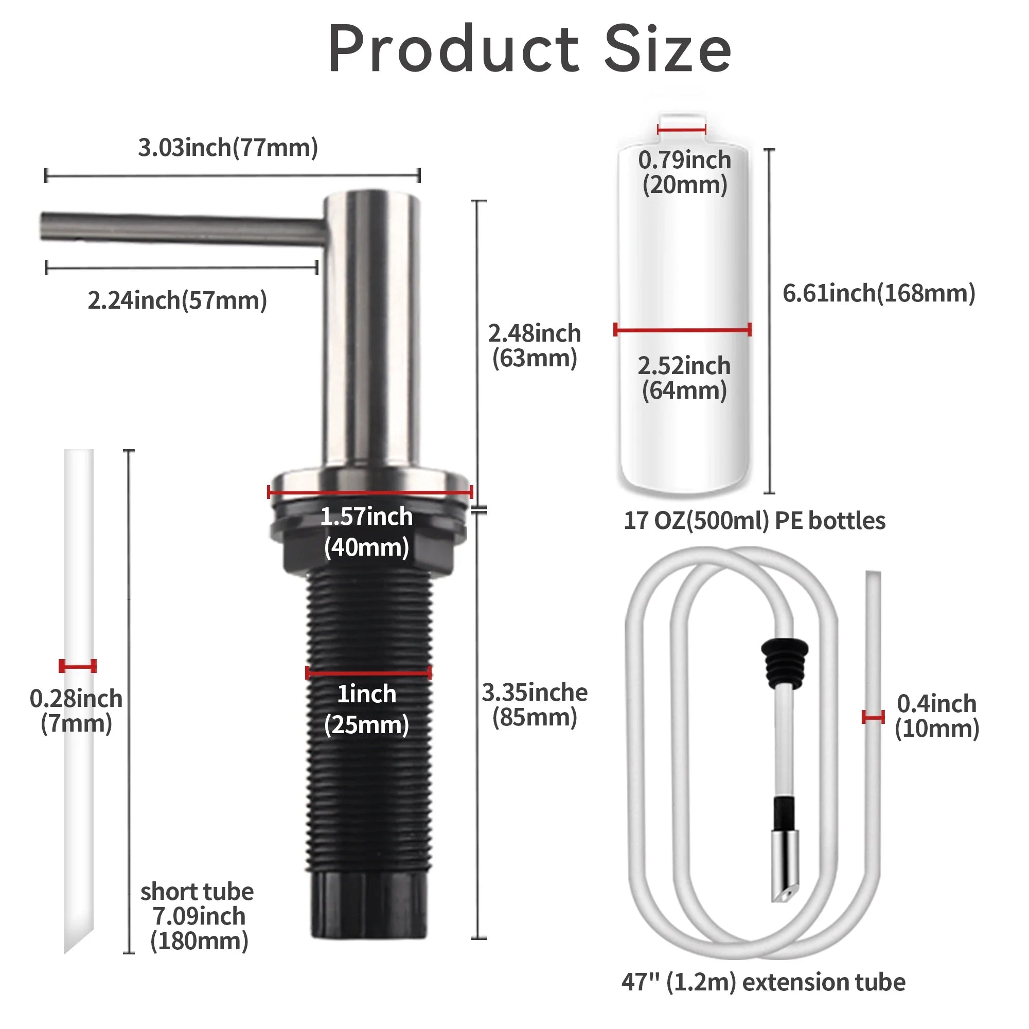Solid 304 Stainless Steel Soap Dispenser for Kitchen Sink with 17 OZ Bottle and - Home Improvement - view 6