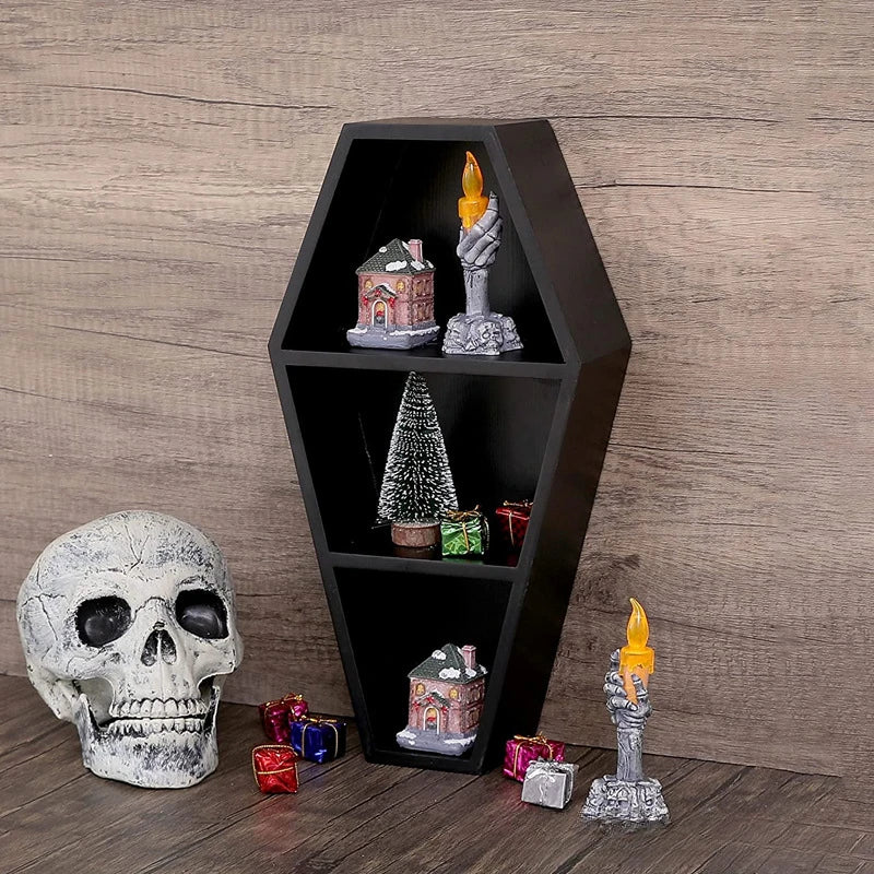 Dark air shelf Family Ghost Gothic decor Black floating wooden shelf shelf Wall hangers - Storage Shelf