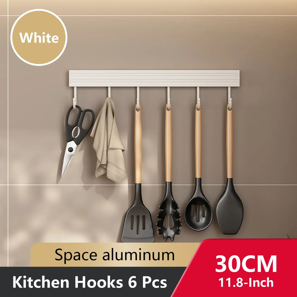 Wall Mounted Kitchen Hook Rack No-Punching Wall Hangers Rail Kitchen Utensils Rack - Storage Shelf - view 8