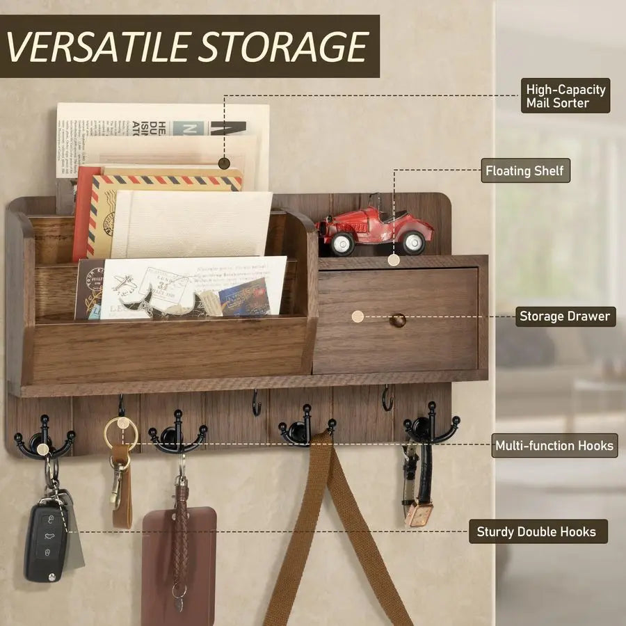 Vision Key and Mail Holder Wall Mount Mail Organizer Wall Mount with Storage Hooks - Cabinet Organizer - view 4