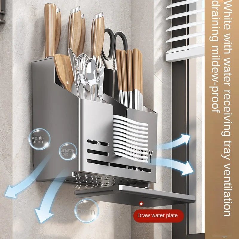 kitchen knife holder, rack, wall hanging cutter, chopstick cage, chopstick tube - Storage Shelf - view 2