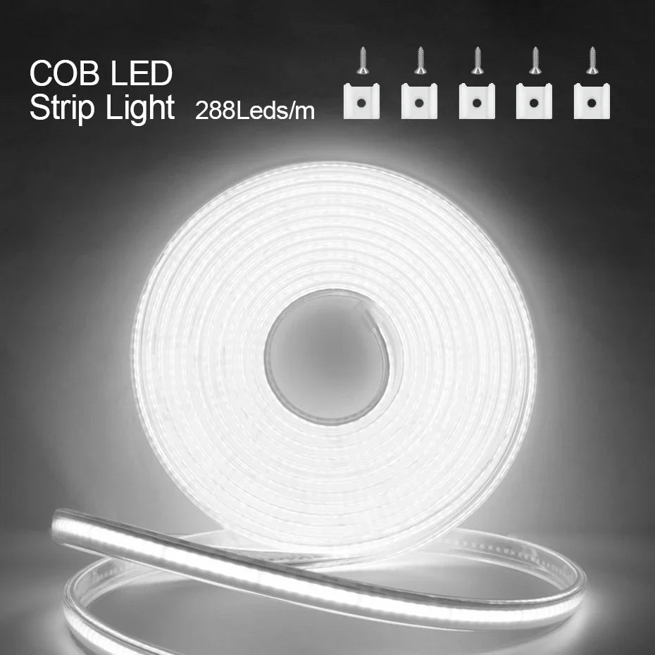 AC 220V COB LED Strip Light 288LEDs/m IP65 Waterproof 1m-50m Flexible Tape with EU/AU - Kitchen Faucet