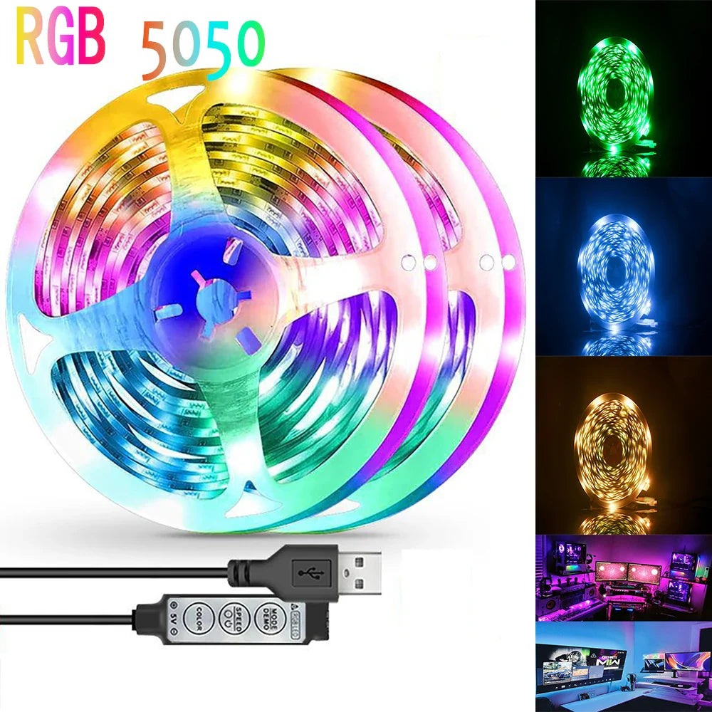 LED Strip Light RGB 5050 5V USB 3 Key Control Flexible Light Strip Suitable - LED Strip Light