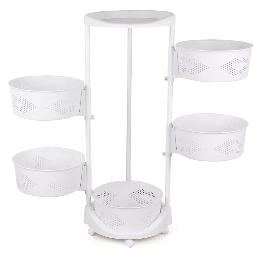 5 Layer Kitchen Rotating Organizer Rack Fruit Vegetable Storage Basket with Wheels - Cabinet Organizer - view 4