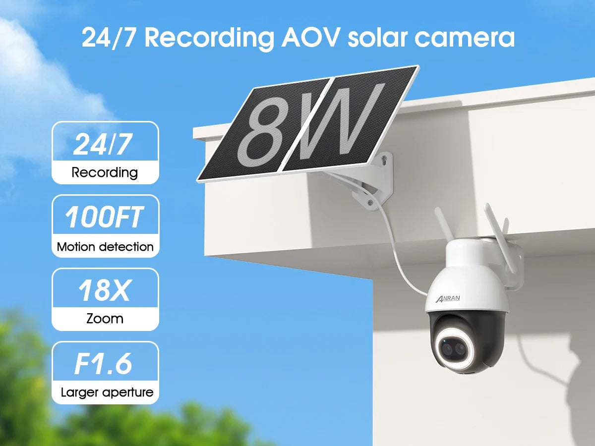 ANRAN 4K Dual Lens WiFi Security Solar Camera 24H Recording 18x Optical Zoom Two-Way - Solar Light