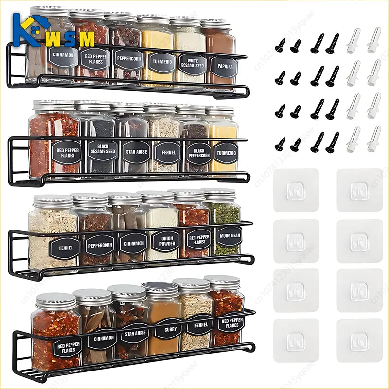 Iron Shelf Wall Mounted Organiser Kitchen Home Spice Storage Rack Bathroom Storage - Cabinet Organizer