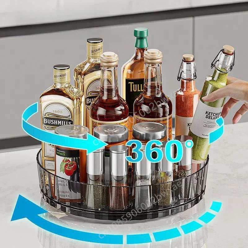 360 Rotating Tray Spice Rack Pantry Cabinet Turntable With Base Storage Bin Kitchen - Cabinet Organizer