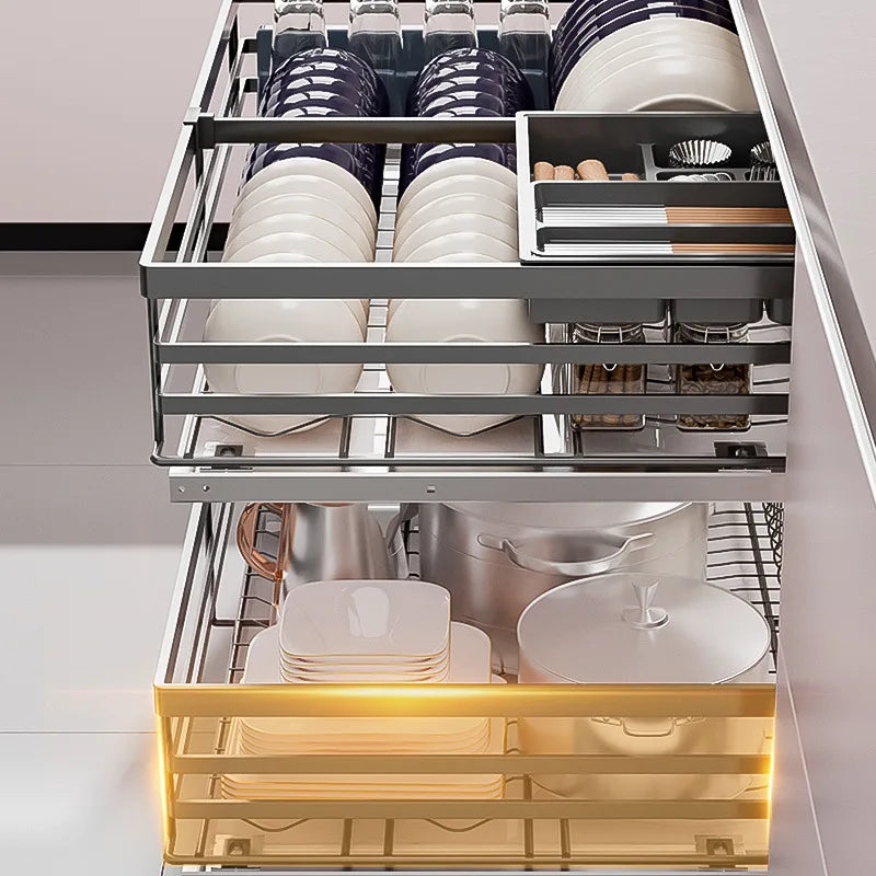 Deep 304 Stainless Steel Kitchen Drawer Double Damping Seasoning Basket Cabinet - Cabinet Organizer - view 3