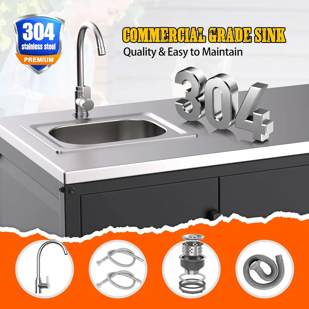 Stainless Steel Outdoor Sink with Cabinet, Large Capacity Stainless Steel Countertop - Cabinet Organizer - view 5