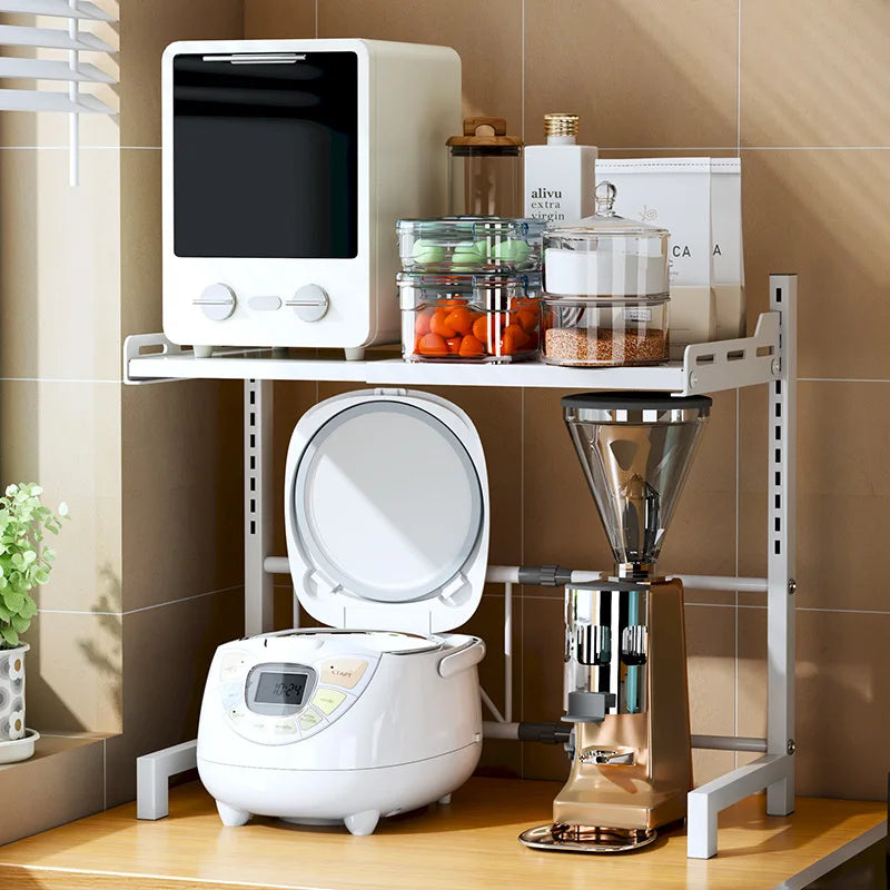 Double Layer Kichen Adjustable Height Microwave Rack Storage Rack Household Rice - Storage Shelf