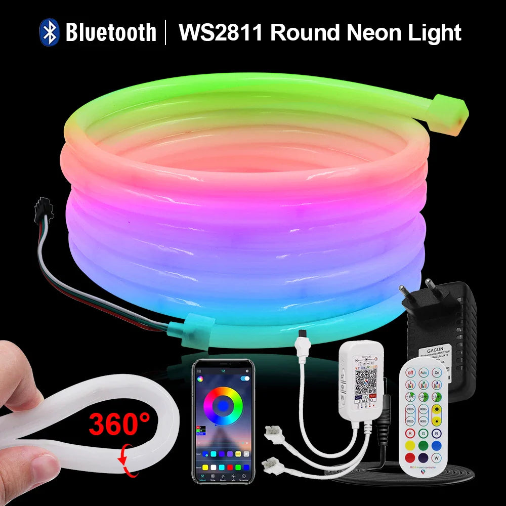 360 Round RGB LED Neon Tube Strip Light Sign 24V 120LEDs/M IP67 Flexible Rope - LED Strip Light - view 2