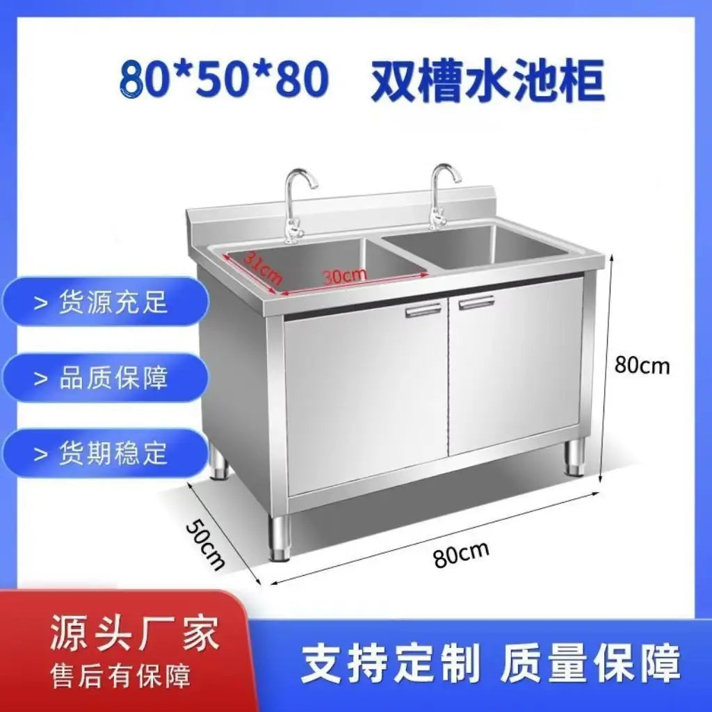 304 Integral Stainless Steel Cabinet Household Simple Kitchen Stove Sink Cabinet Rural - Cabinet Organizer - view 3