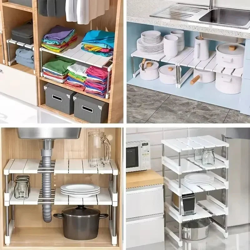 Stackable Storage Rack Multifunctional Telescopic Sink Holder Wardrobe Layered - Storage Shelf - view 6