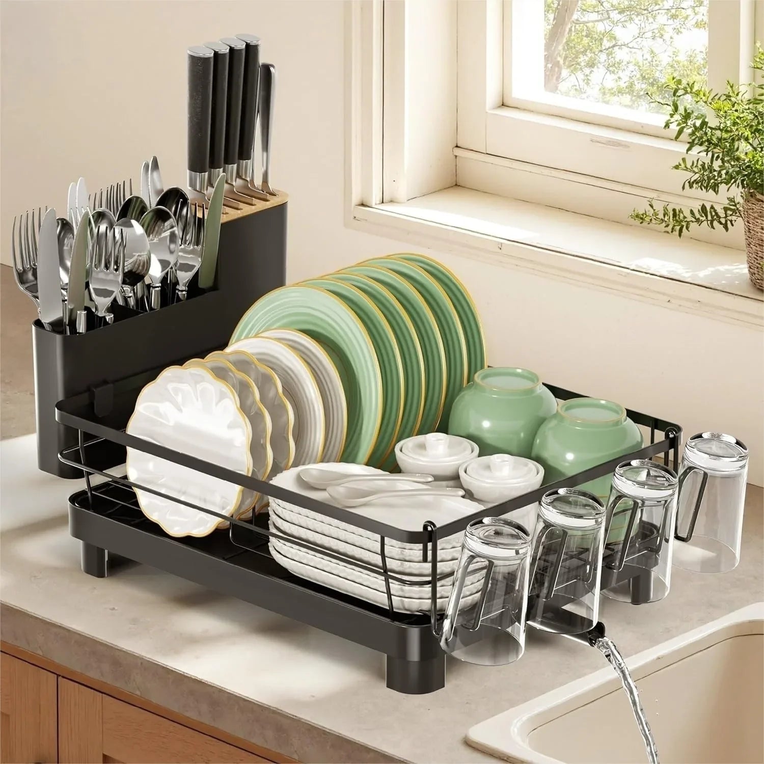 Dish Drying Rack 2-Tier Compact Kitchen Dish Rack Drainboard Set Large Rust-Proof Dish - Dish Drying Rack - view 8