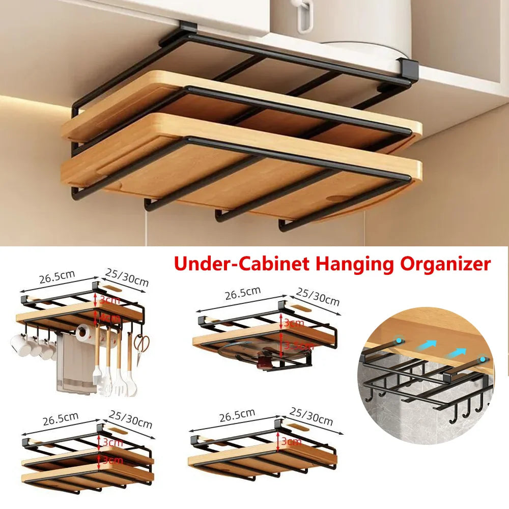 1PC Stainless Steel Hanging Kitchen Storage Rack with Hooks Paper Towel and Utensils - Storage Shelf - view 8