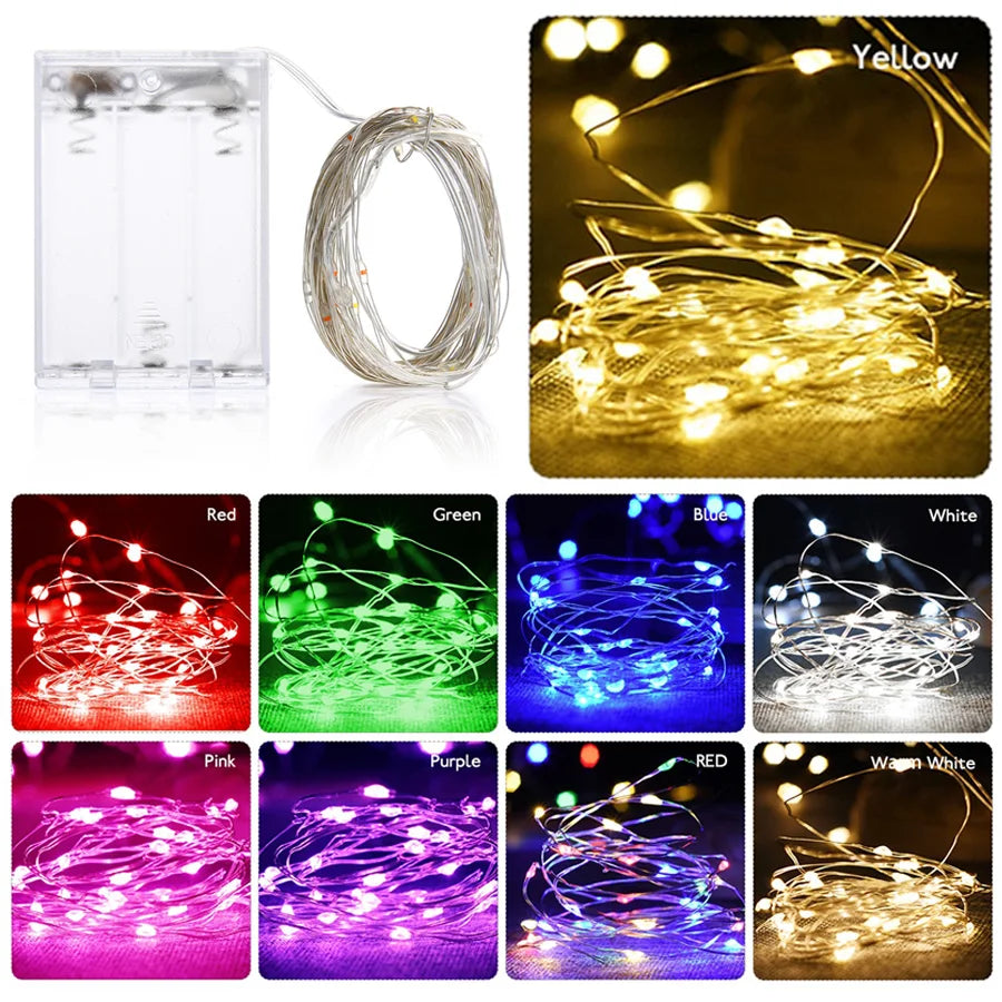 2m 3m 5m 10m Copper Wire LED Fairy String Lights Battery Powered Garland For - Home Improvement