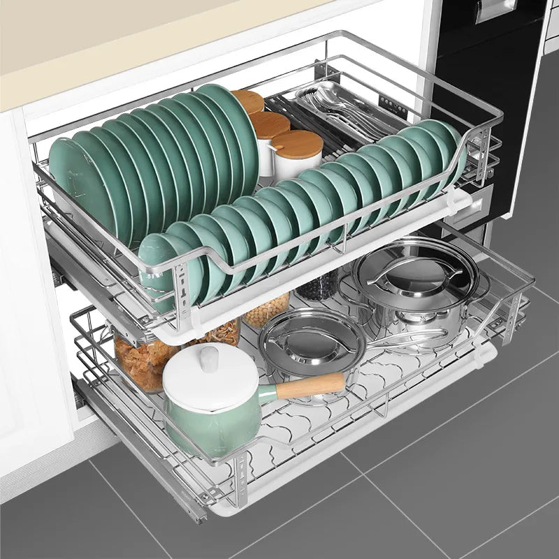 Kitchen Cabinet Drawer 304 Stainless Steel Double-layer Buffer Damping Drawer-style - Cabinet Organizer - view 2