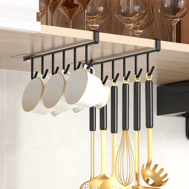 1Pc Black Kitchen Hanger Hook With No Marks Or Nails For Storing Pots Shovels - Organizer