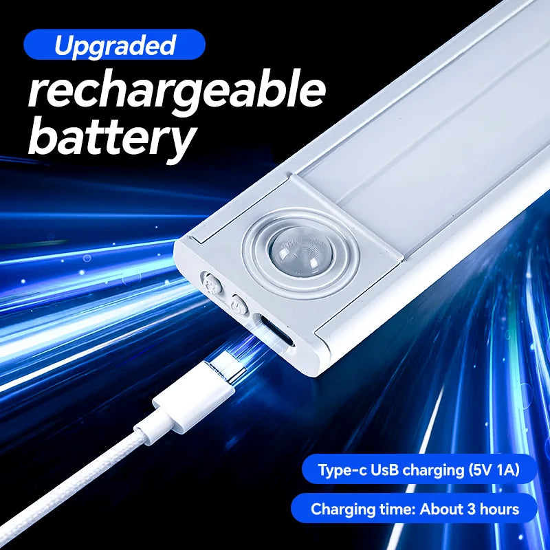 5V Type-C USB Rechargeable LED Motion Sensor Light Bar for Kitchen Cabinet Wardrobe - Cabinet Organizer