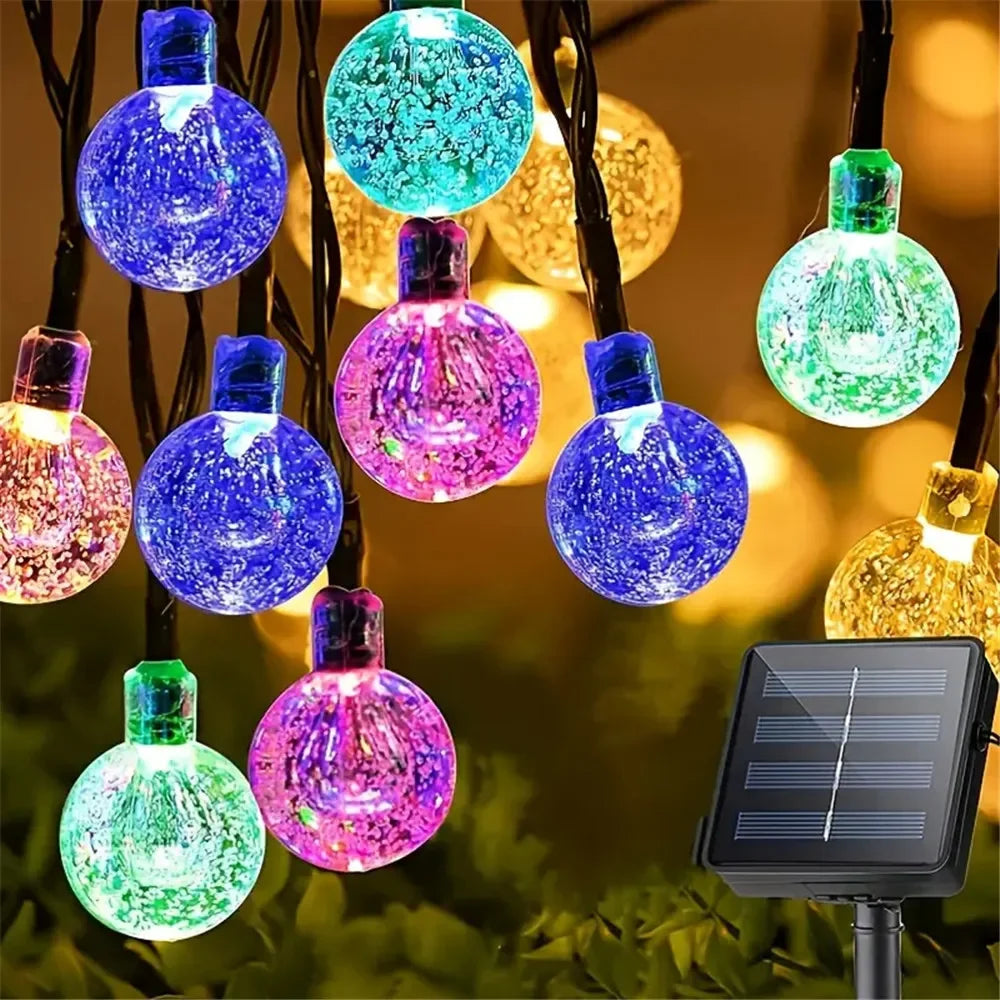 20/50/100 Led Solar String Lights Outdoor Crystal Globe Lights with 8 Modes Waterproof - Solar Light
