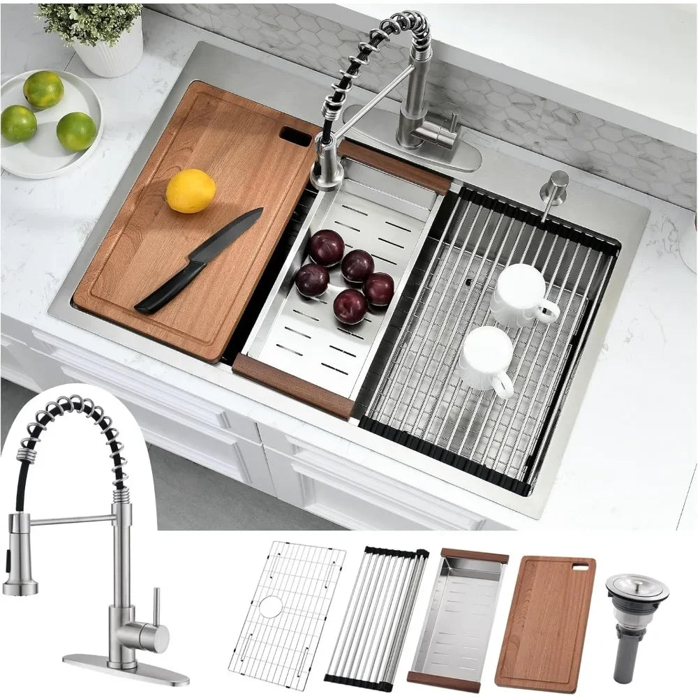 Bestseller33 x 22 Drop In Kitchen Sink with Faucet Combo - 33x22 Drop In - Kitchen Faucet