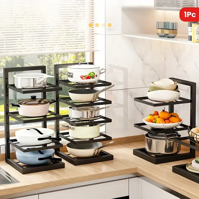 1pc Height Adjustable 3/4 Layer Pot Rack Storage Rack Stainless Steel Under Sink Household - Storage Shelf