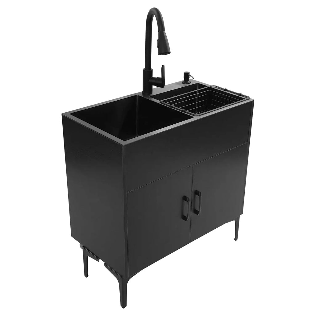 Laundry Sink with Cabinet, Heavy Duty Slop Freestanding Utility Sinkwith Pull-out - Cabinet Organizer