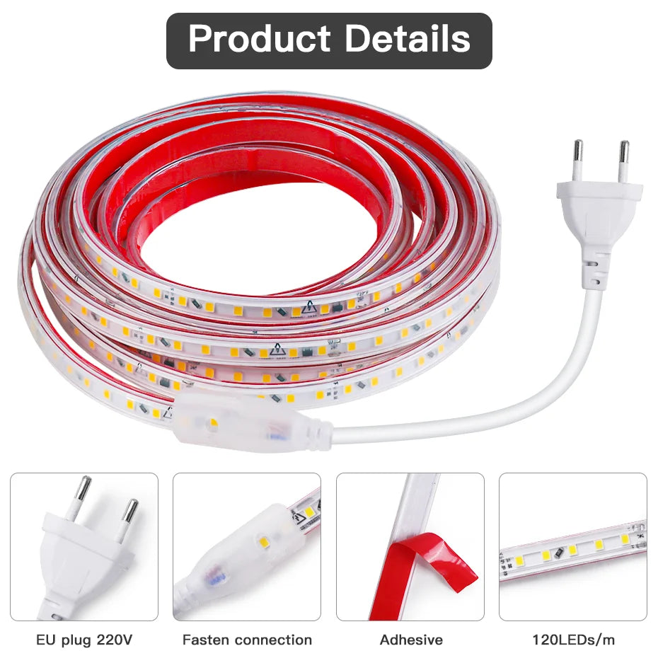 1m-50m Super Bright Led Strip Light 220V 120LEDs/m Adhesive Flexible Tape IP67 - Kitchen Faucet - view 2