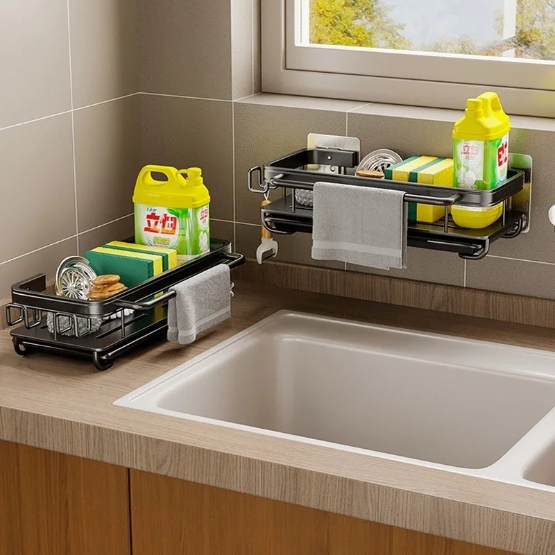 No Drill Adhesive Type Kitchen Organizer Kitchen Shelf Cleaning Cloth Storage Draining - Cabinet Organizer