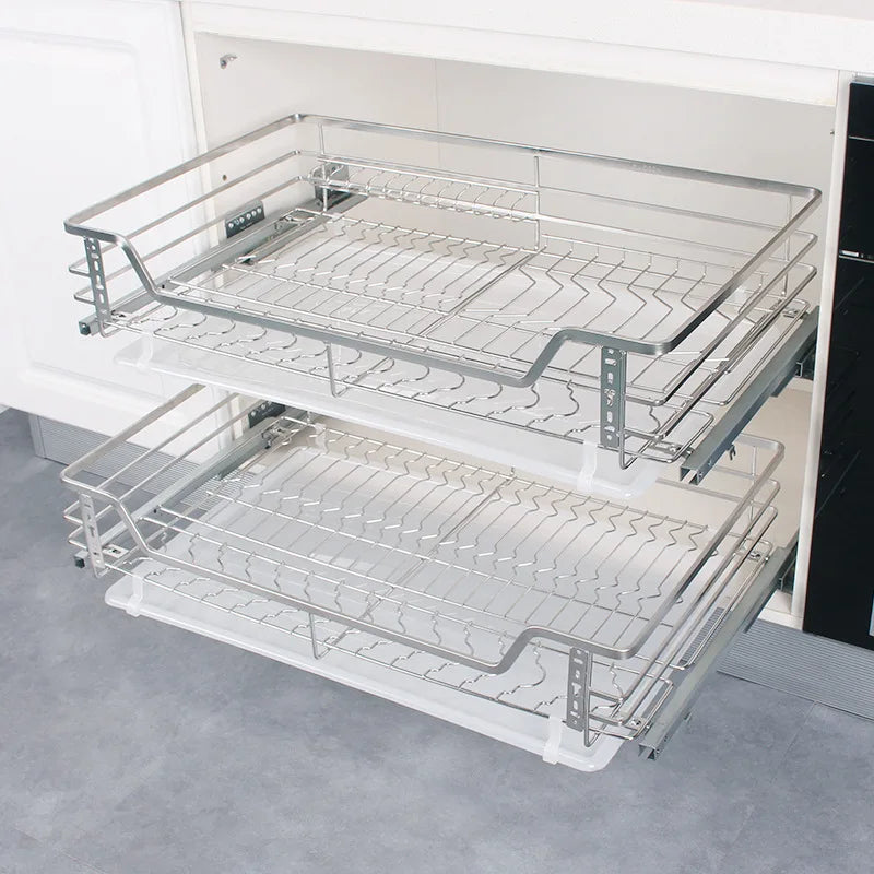 Kitchen Cabinet Drawer 304 Stainless Steel Double-layer Buffer Damping Drawer-style - Cabinet Organizer