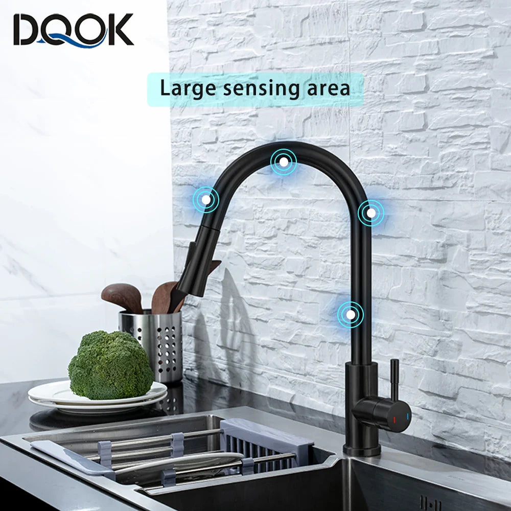 DQOK Kitchen Faucet Pull Out Brushed Nickle Sensor Stainless Steel Black Smart - Kitchen Faucet - view 4