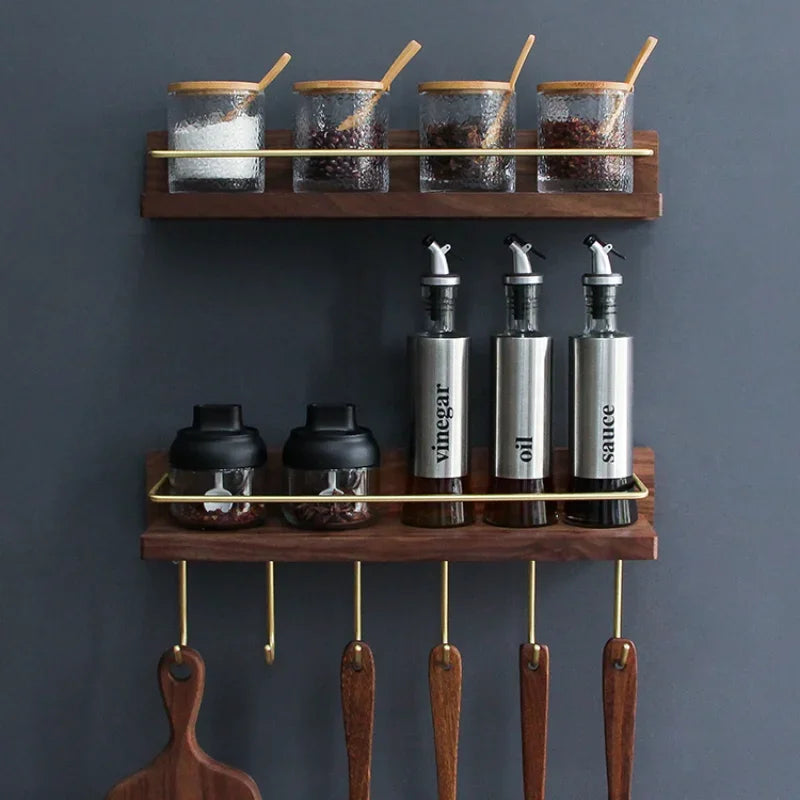 Kitchen Spice Bottle Storage Wooden Rack Multifunctional Wall Hanging Rack Kitchen - Storage Shelf - view 3