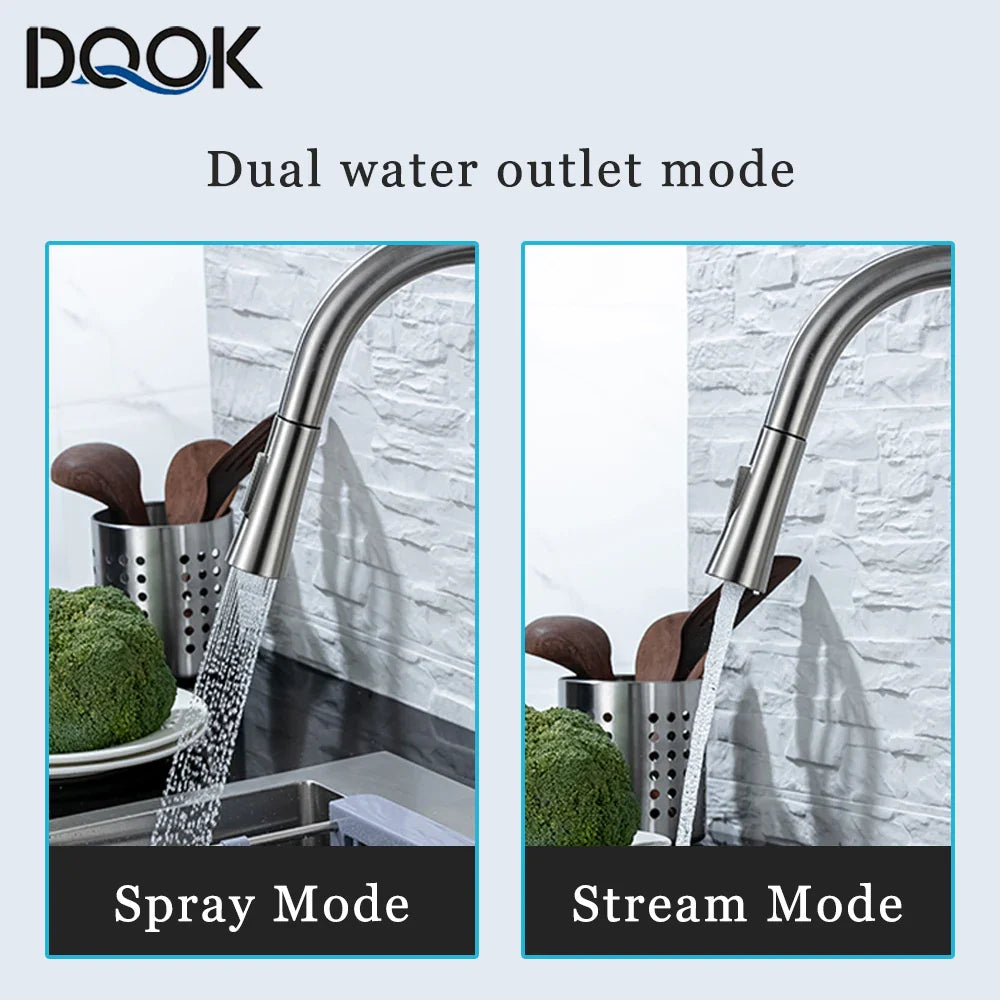 DQOK Kitchen Faucet Pull Out Brushed Nickle Sensor Stainless Steel Black Smart - Kitchen Faucet - view 3