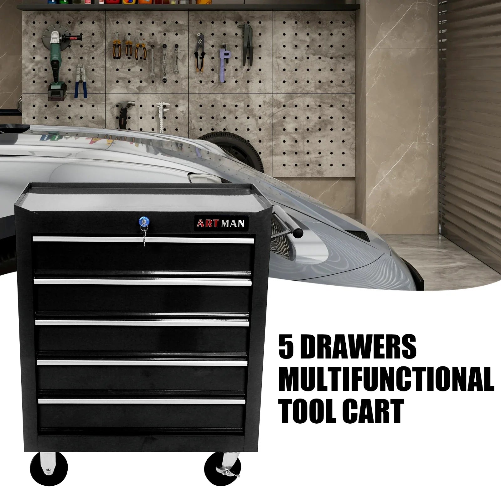 Rolling Metal Tool Chest with 5 Drawers, 20" 5-Drawer Tool Chest Cabinet with Ball - Cabinet Organizer - view 8