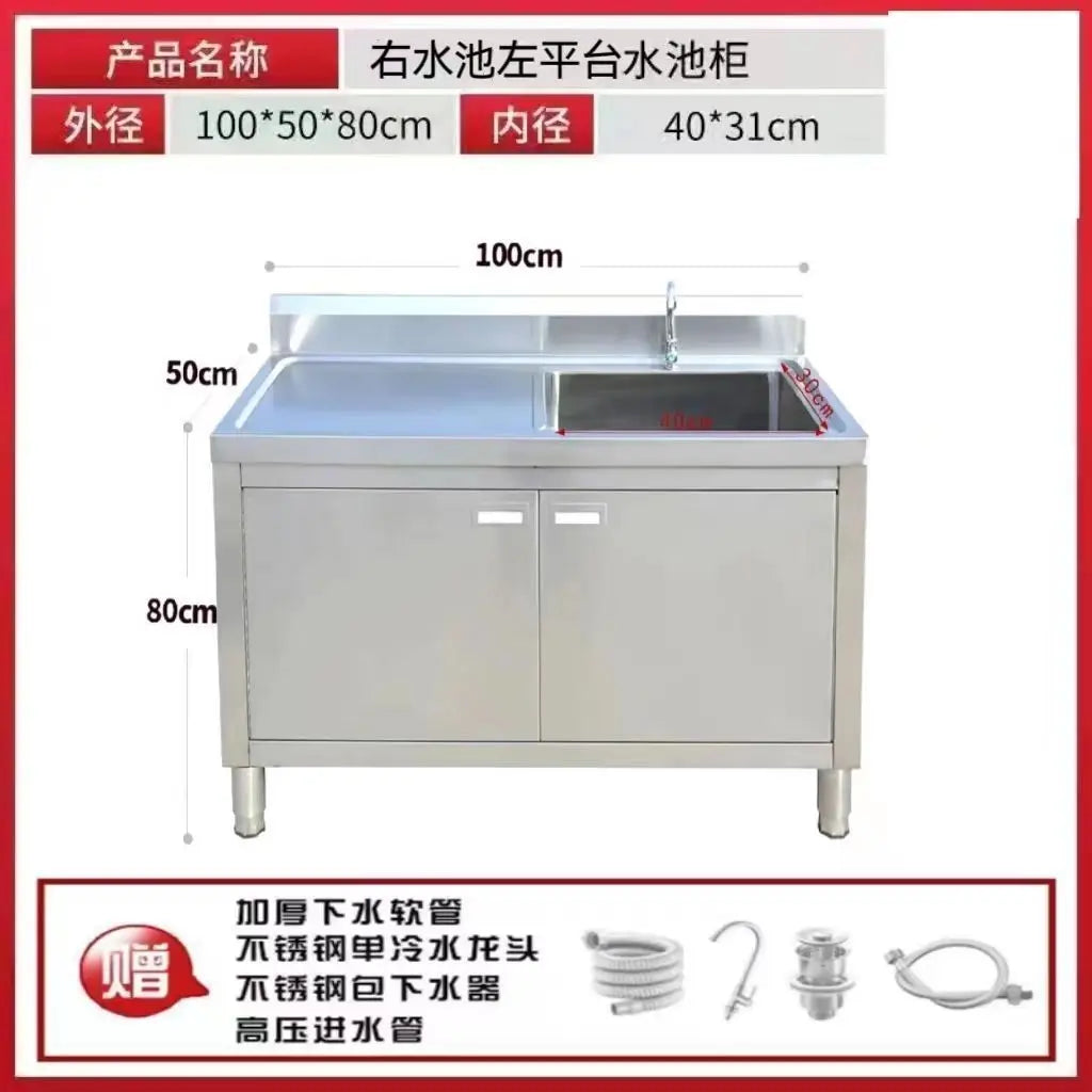 304 Integral Stainless Steel Cabinet Household Simple Kitchen Stove Sink Cabinet Rural - Cabinet Organizer - view 5