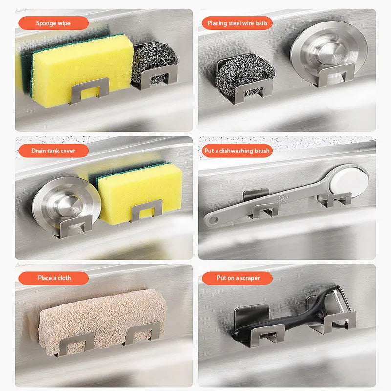 Stainless Steel Sink Tray Drainer Rack Kitchen Sink Sponge Holders Self Adhesive Hook - Dish Drying Rack - view 5