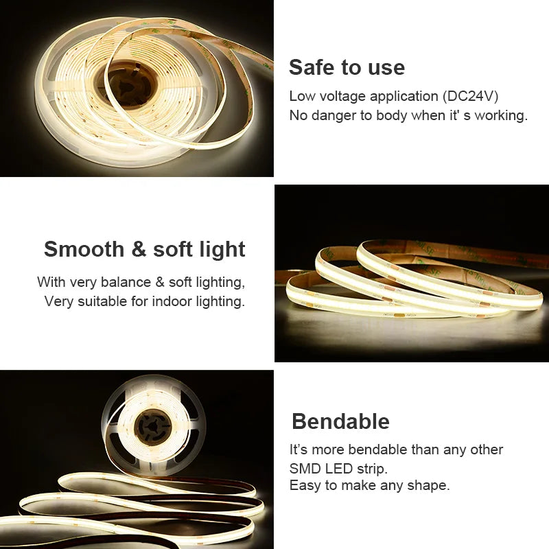 IP65 Waterproof COB LED Strip Light High Density 480 LEDs/m Flexible Tape Ribbon RA90 - Kitchen Faucet - view 6