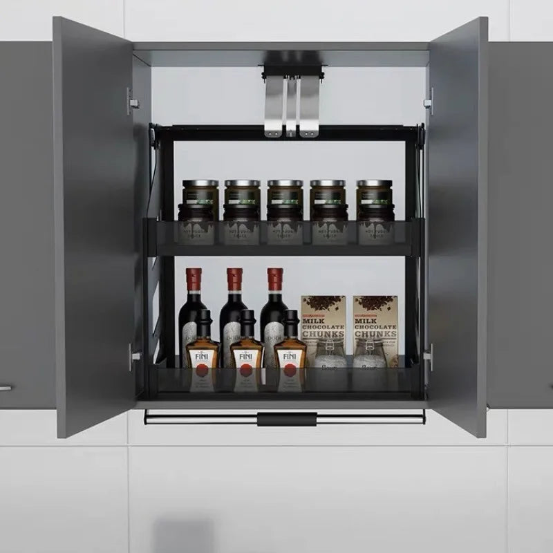 Kitchen wall cabinet lifting pull-out basket cabinet top wall cabinet vertical - Cabinet Organizer - view 4