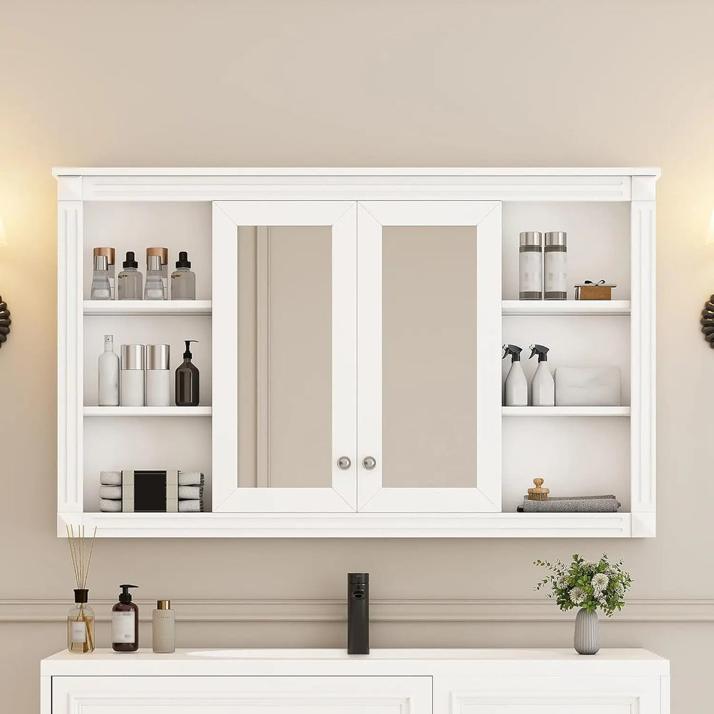 48in Wall Mounted Medicine Cabinet with Mirror Adjustable Shelf Open Shelves Over - Cabinet Organizer - view 3