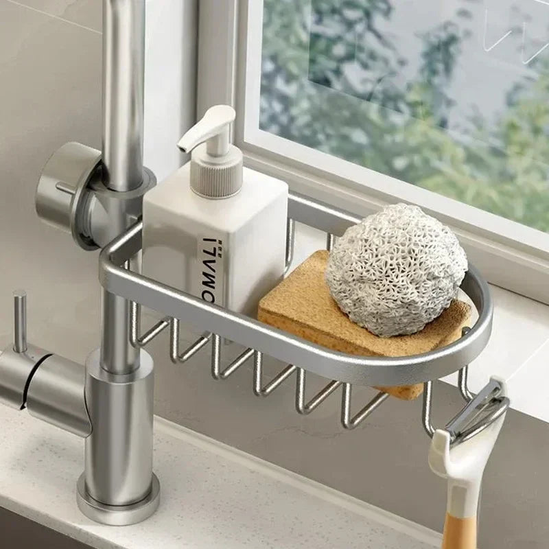 Kitchen Space Aluminum Sink Drain Rack Sponge Storage Faucet Holder Soap Drainer Shelf - Kitchen Faucet - view 5