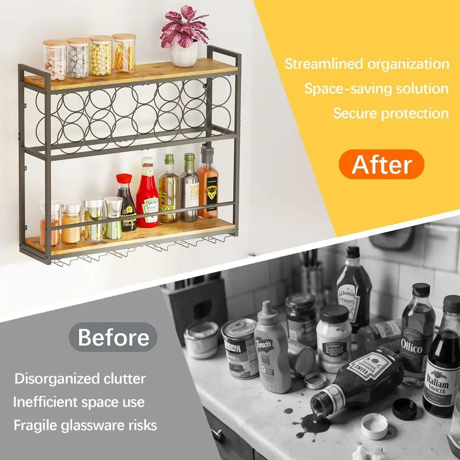 Wine Rack Wall Mounted Horizontal Bottle Holder, Wall Wine Rack with Rustic Wood for - Wine Rack - view 4