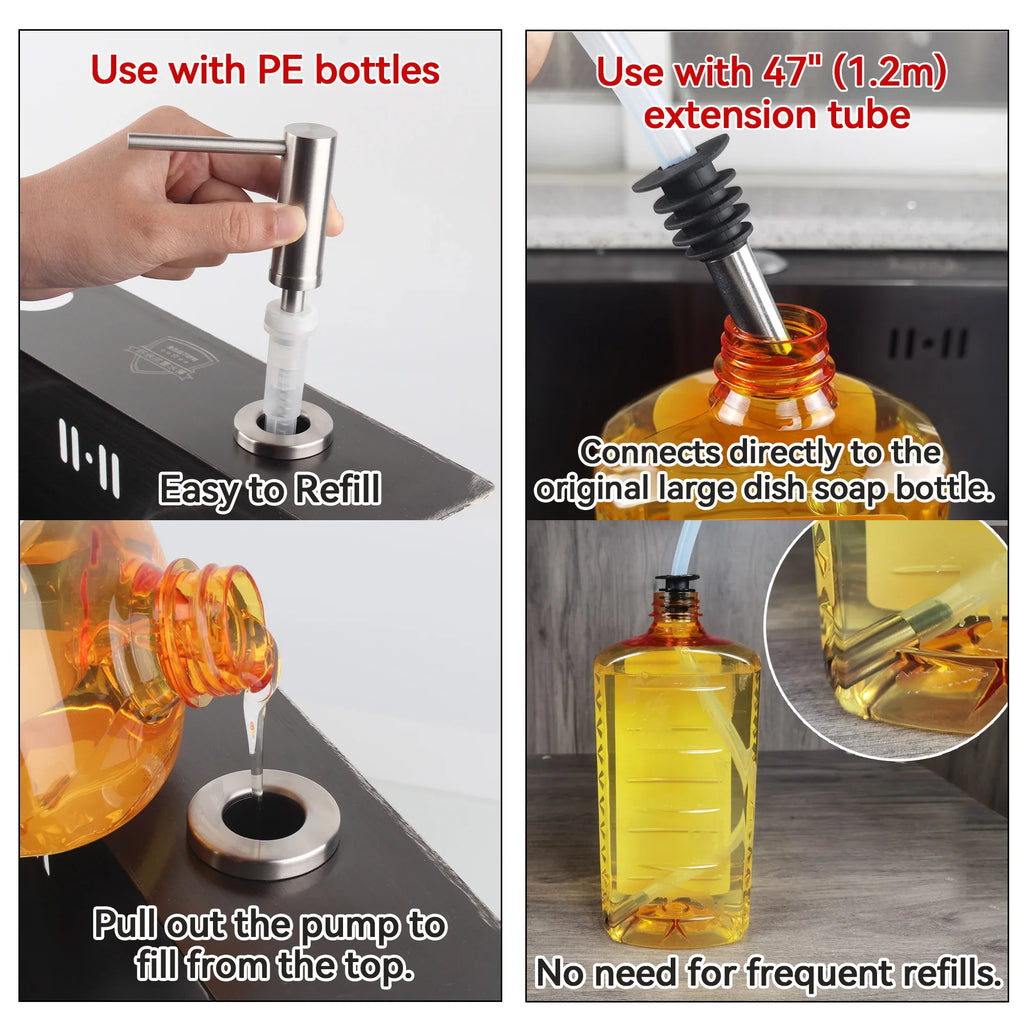 Solid 304 Stainless Steel Soap Dispenser for Kitchen Sink with 17 OZ Bottle and - Home Improvement - view 5