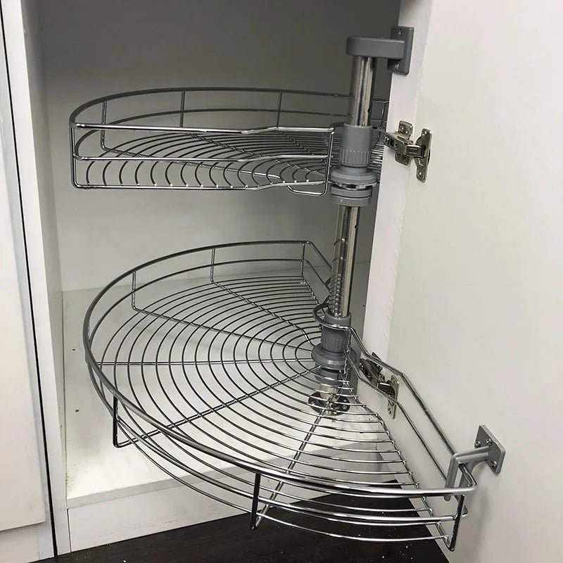 a double-layer storage rack The arc-shaped pull-out basket in the corner of the cabinet - Cabinet Organizer