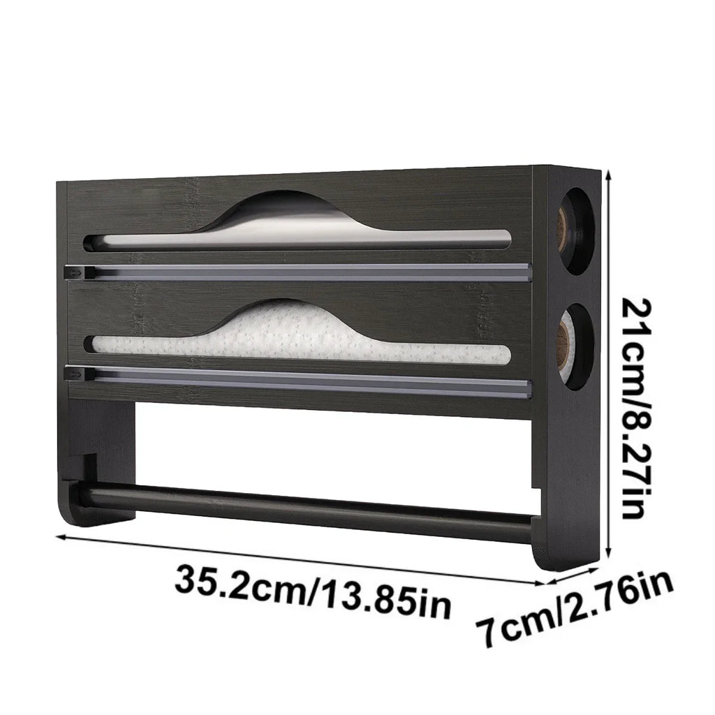 Bamboo Kitchen Organzier, Clingfilm & Foil Dispenser with Cutter, Wall-Mounted Storage - Home Improvement - view 7