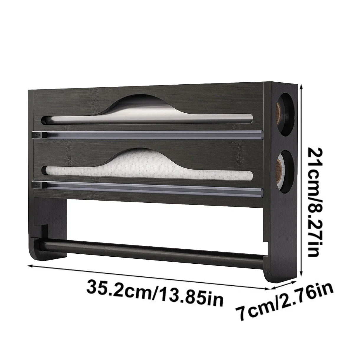 Bamboo Kitchen Organzier, Clingfilm & Foil Dispenser with Cutter, Wall-Mounted Storage - Home Improvement - view 7