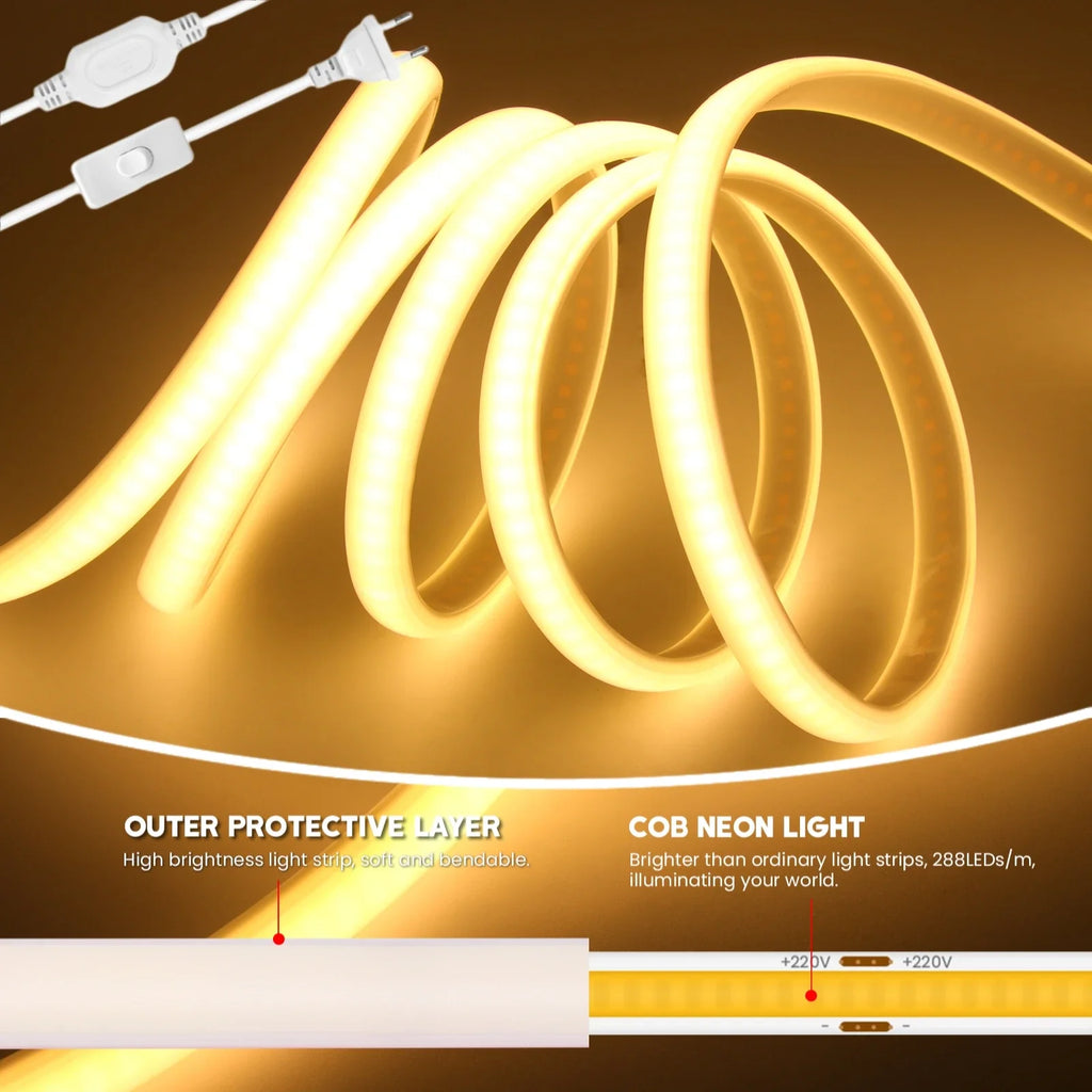 220V COB LED Strip Light 20M 40M 288LEDs/m Flexible Outdoor IP67 Waterproof CRI RA90 - LED Strip Light - view 2